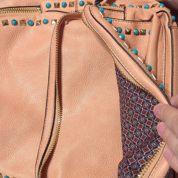 Coral color Urban Expressions backpack with embellishments - Picture 8 of 8
